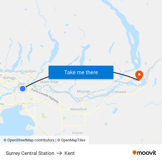 Surrey Central Station to Kent map