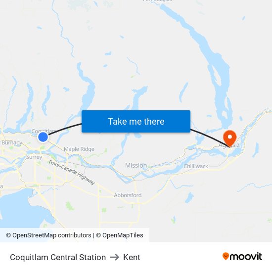 Coquitlam Central Station to Kent map