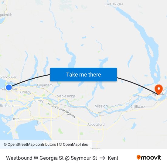 Westbound W Georgia St @ Seymour St to Kent map