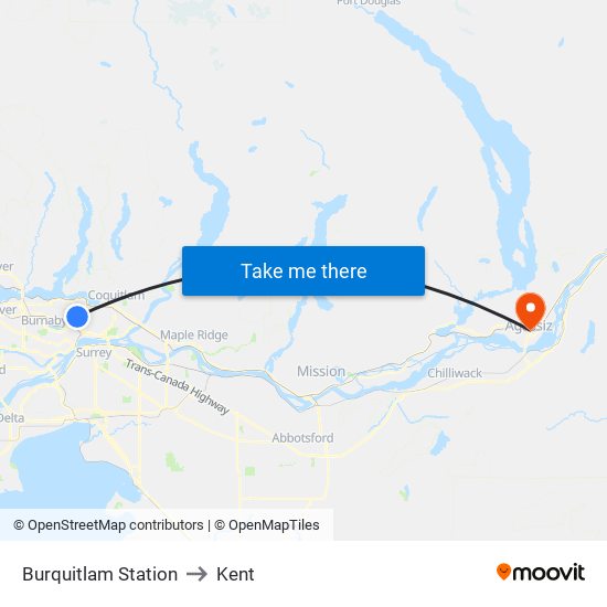 Burquitlam Station to Kent map