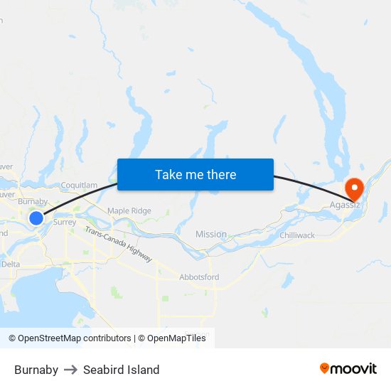 Burnaby to Seabird Island map