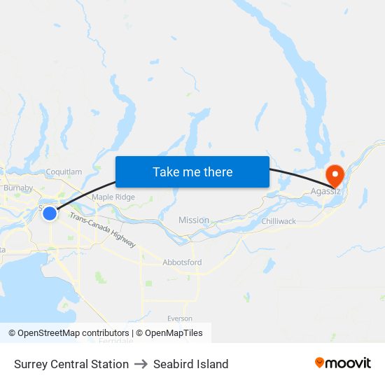 Surrey Central Station to Seabird Island map