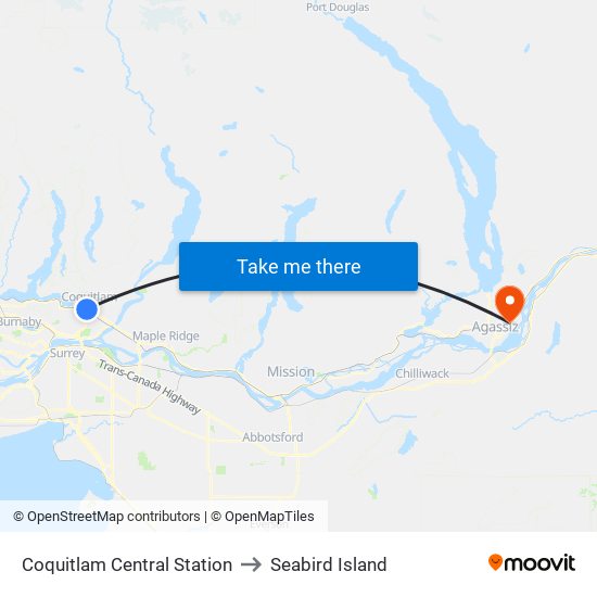 Coquitlam Central Station to Seabird Island map
