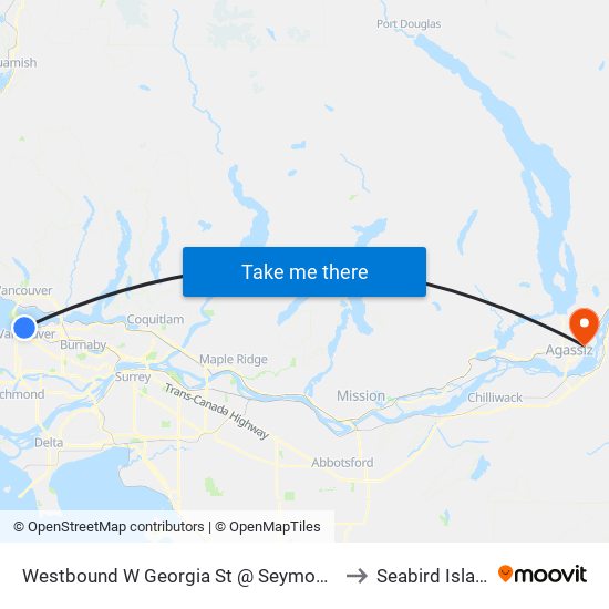 Westbound W Georgia St @ Seymour St to Seabird Island map