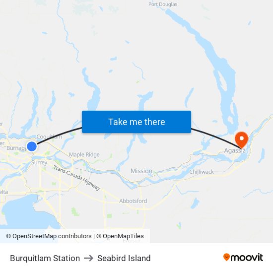 Burquitlam Station to Seabird Island map