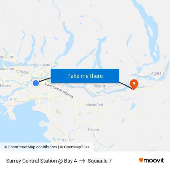 Surrey Central Station @ Bay 4 to Squiaala 7 map