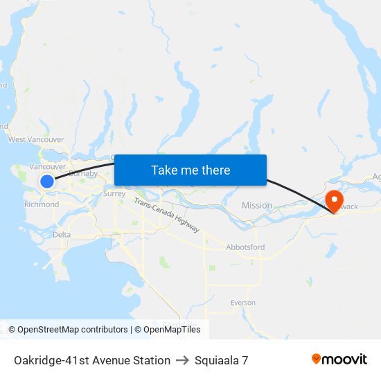 Oakridge-41st Avenue Station to Squiaala 7 map