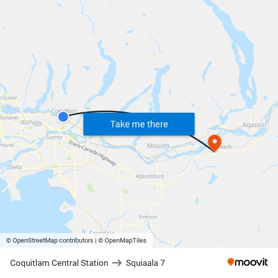 Coquitlam Central Station to Squiaala 7 map