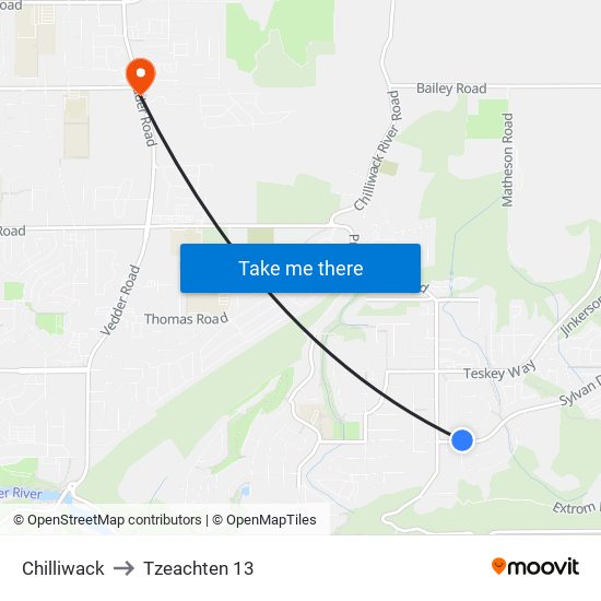 Chilliwack to Tzeachten 13 map