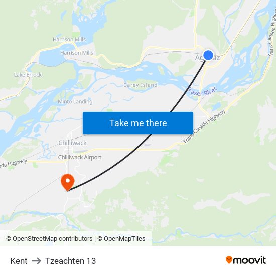 Kent to Tzeachten 13 map