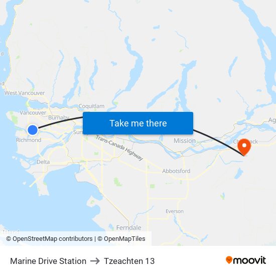 Marine Drive Station to Tzeachten 13 map