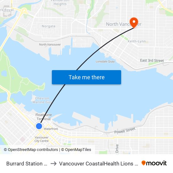 Burrard Station @ Bay 1 to Vancouver CoastalHealth Lions Gate Hospital map