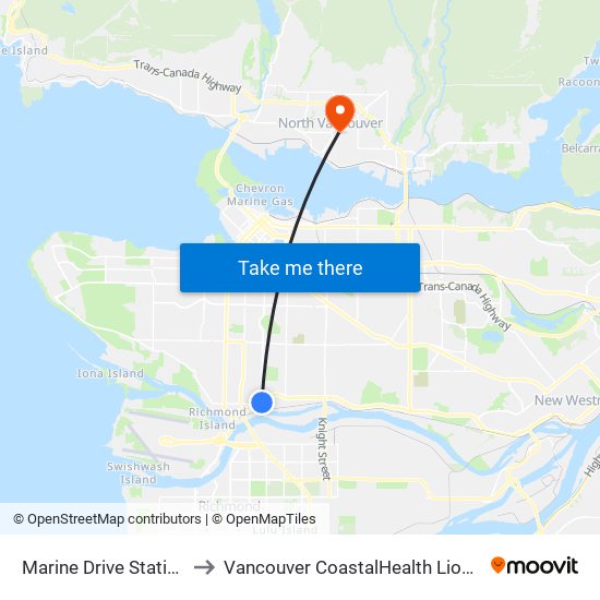 Marine Drive Station @ Bay 1 to Vancouver CoastalHealth Lions Gate Hospital map