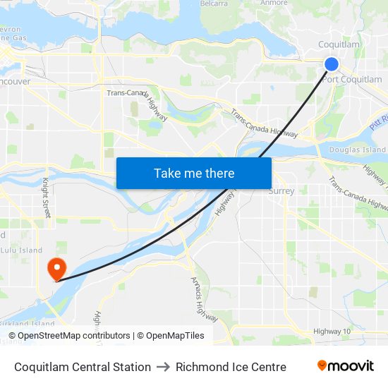 Coquitlam Central Station to Richmond Ice Centre map