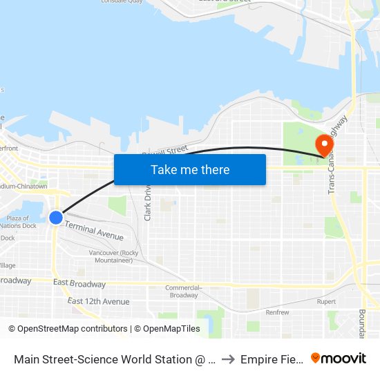 Main Street-Science World Station @ Bay 1 to Empire Fields map
