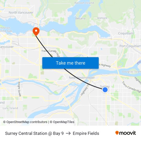 Surrey Central Station @ Bay 9 to Empire Fields map