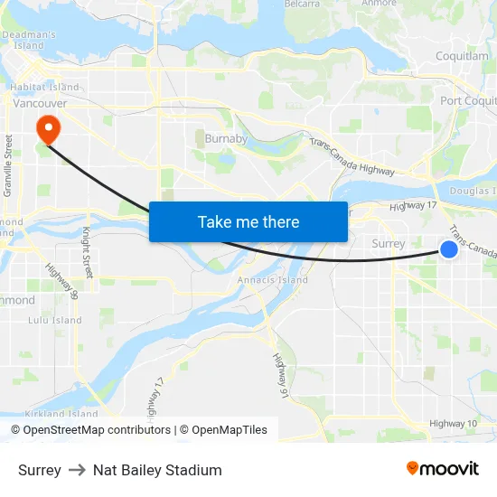 Surrey to Nat Bailey Stadium map