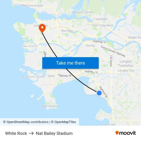 White Rock to Nat Bailey Stadium map