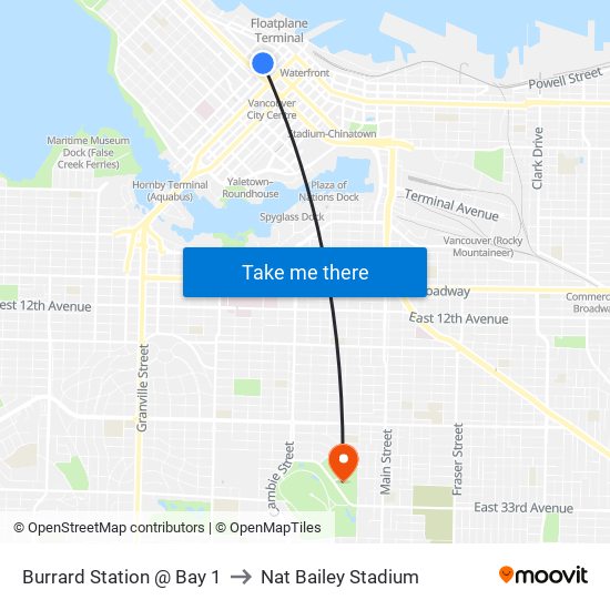 Burrard Station @ Bay 1 to Nat Bailey Stadium map