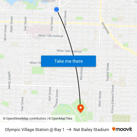 Olympic Village Station @ Bay 1 to Nat Bailey Stadium map