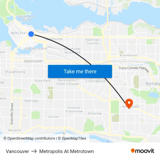 Vancouver to Metropolis At Metrotown map