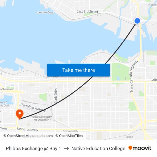 Phibbs Exchange @ Bay 1 to Native Education College map