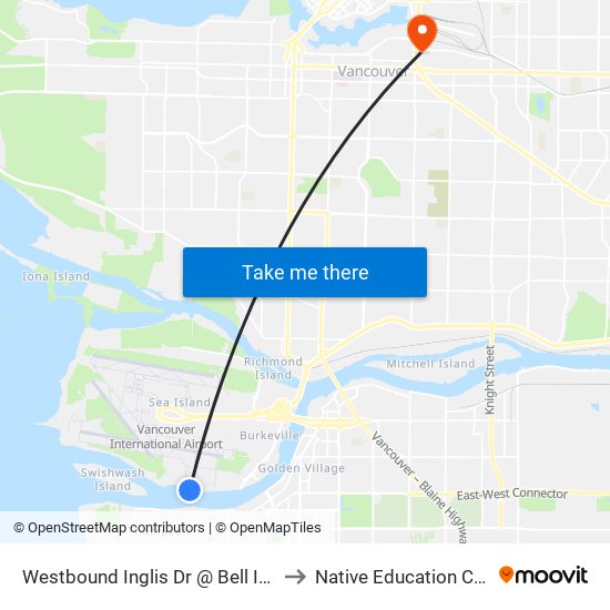 Westbound Inglis Dr @ Bell Irving Rd to Native Education College map