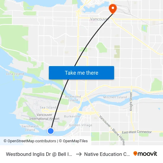 Westbound Inglis Dr @ Bell Irving Rd to Native Education College map