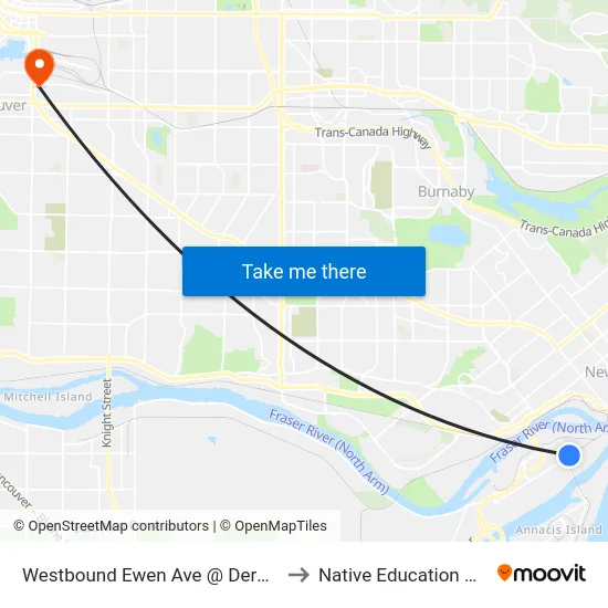 Westbound Ewen Ave @ Derwent Way to Native Education College map