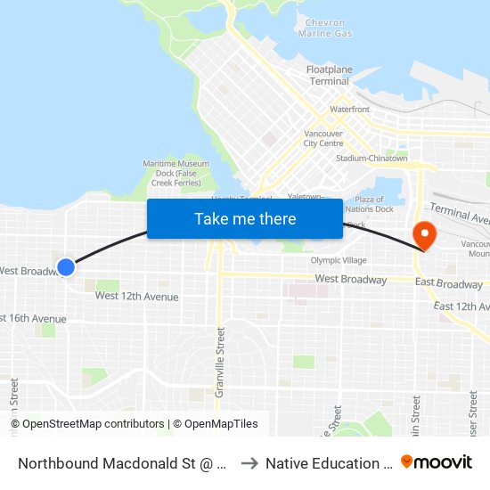 Northbound Macdonald St @ W Broadway to Native Education College map