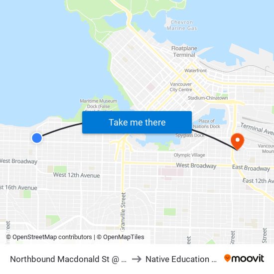 Northbound Macdonald St @ W 3rd Ave to Native Education College map