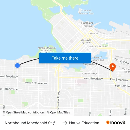 Northbound Macdonald St @ W 4th Ave to Native Education College map