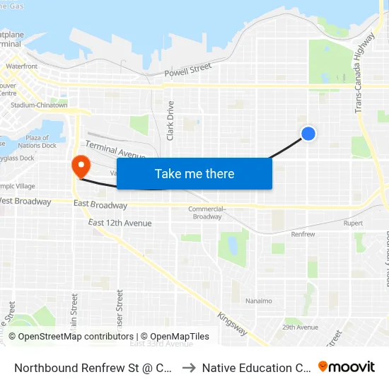 Northbound Renfrew St @ Charles St to Native Education College map