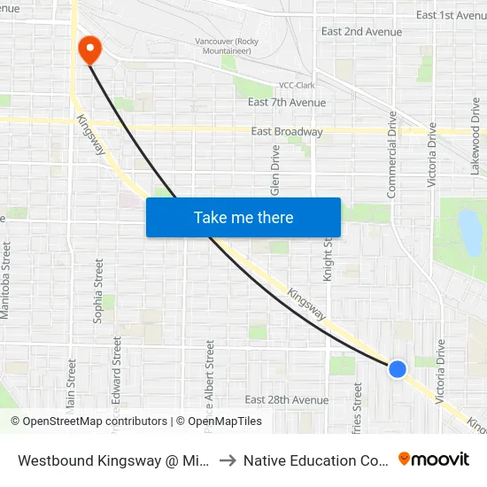 Westbound Kingsway @ Miller St to Native Education College map