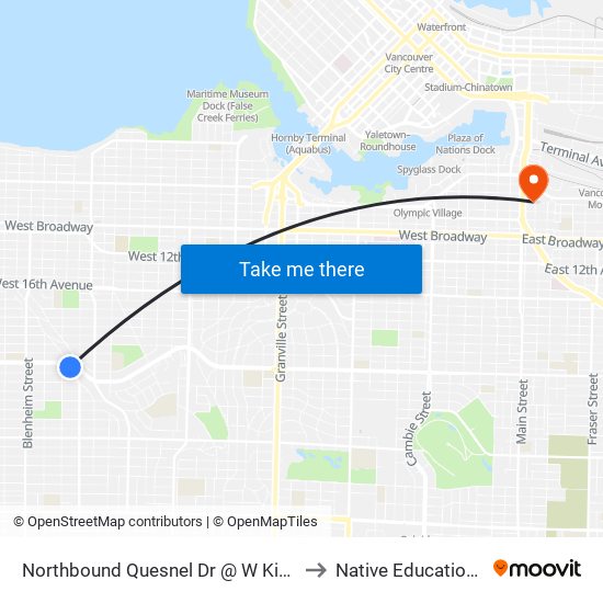 Northbound Quesnel Dr @ W King Edward Ave to Native Education College map