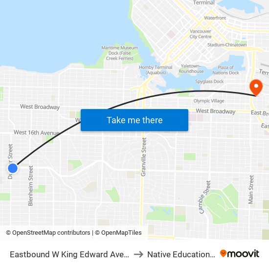 Eastbound W King Edward Ave @ Dunbar St to Native Education College map