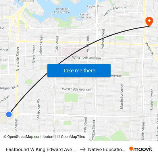 Eastbound W King Edward Ave @ Alexandra St to Native Education College map