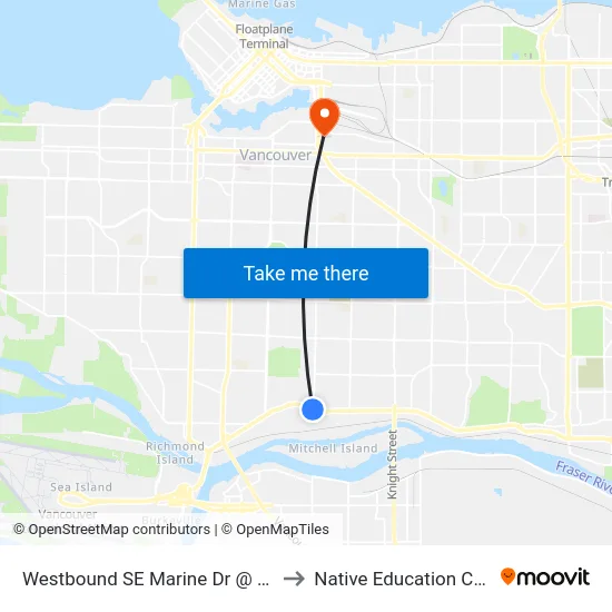 Westbound SE Marine Dr @ Main St to Native Education College map