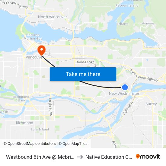 Westbound 6th Ave @ Mcbride Blvd to Native Education College map