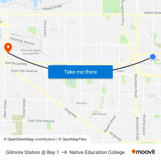 Gilmore Station @ Bay 1 to Native Education College map