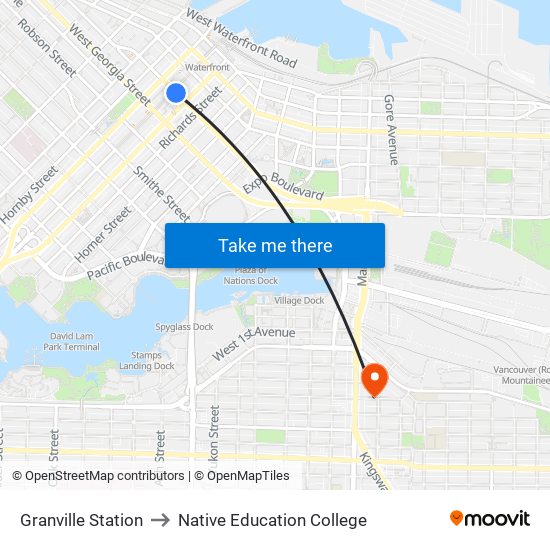 Granville Station to Native Education College map