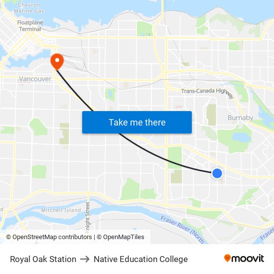 Royal Oak Station to Native Education College map