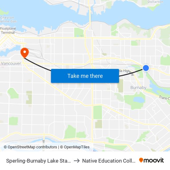 Sperling-Burnaby Lake Station to Native Education College map