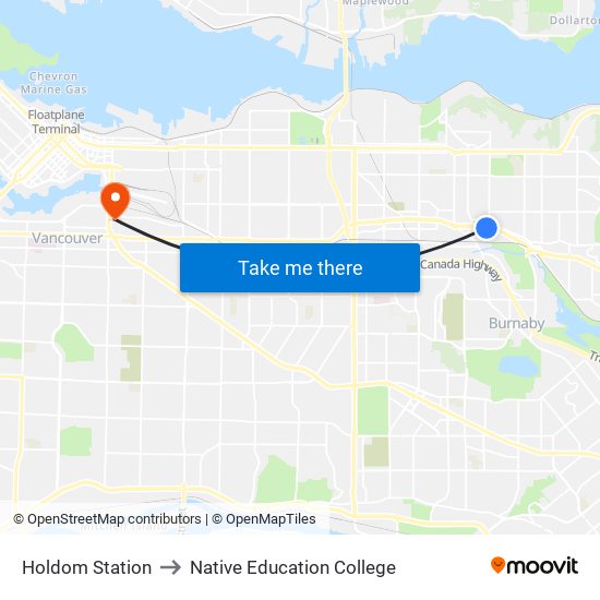 Holdom Station to Native Education College map