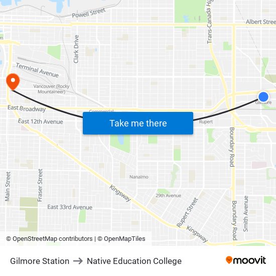 Gilmore Station to Native Education College map