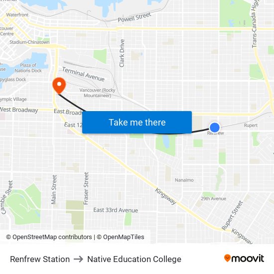 Renfrew Station to Native Education College map