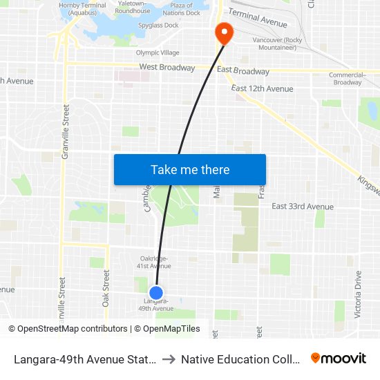 Langara-49th Avenue Station to Native Education College map