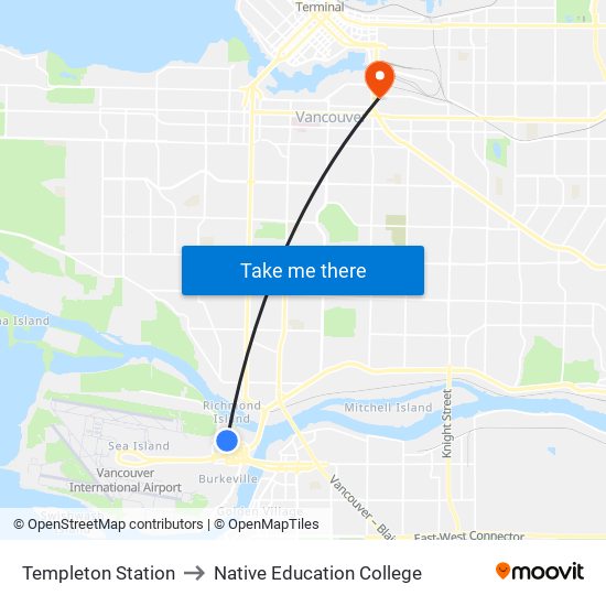 Templeton Station to Native Education College map