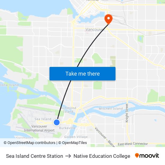 Sea Island Centre Station to Native Education College map