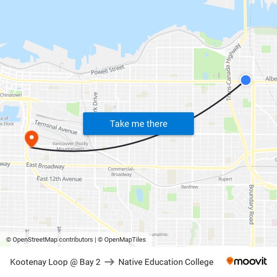 Kootenay Loop @ Bay 2 to Native Education College map